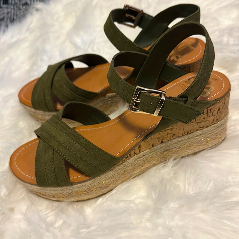 New-Fergalicious by Fergie Army Green Wedges
